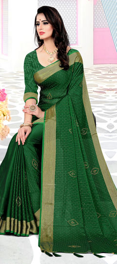 Green color Saree in Art Silk, Silk fabric with Stone work