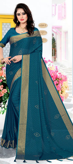 Blue color Saree in Art Silk, Silk fabric with Stone work