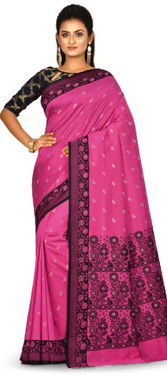 Pink and Majenta color Saree in Banarasi Silk, Silk fabric with Weaving work