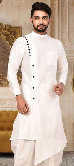 White and Off White color Kurta in Dupion Silk fabric with Thread work