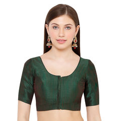 Green color Blouse in Mulberry Silk fabric with Thread work