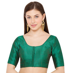 Green color Blouse in Mulberry Silk fabric with Thread work