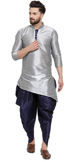 Black and Grey color Dhoti Kurta in Dupion Silk fabric with Thread work : 1681303