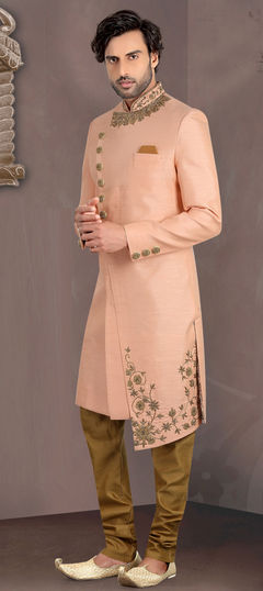 Pink and Majenta color Sherwani in Silk fabric with Cut Dana, Sequence work