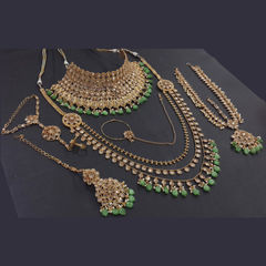 Green color Necklace in Brass, Metal Alloy studded with CZ Diamond, Kundan, Pearl & Gold Rodium Polish : 1681439