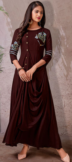 Red and Maroon color Kurti in Rayon fabric with Embroidered, Resham, Thread work