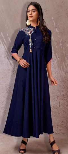 Blue color Kurti in Rayon fabric with Embroidered, Resham, Thread work