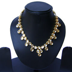 Gold Rodium Polish White and Off White color Necklace in Metal Alloy studded with Kundan