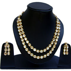 Gold Rodium Polish White and Off White color Necklace in Metal Alloy studded with Kundan