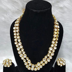 Gold Rodium Polish White and Off White color Necklace in Metal Alloy studded with Kundan