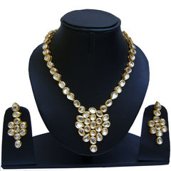 Gold Rodium Polish White and Off White color Necklace in Metal Alloy studded with Kundan
