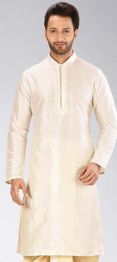 White and Off White color Kurta in Dupion Silk fabric with Printed work