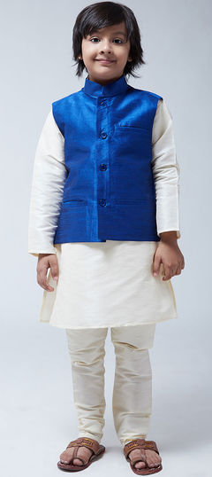 White and Off White color Boys Kurta Pyjama in Dupion Silk fabric with Thread work : 1683508