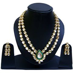 Gold Rodium Polish White and Off White color Necklace in Metal Alloy studded with Kundan