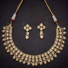 Gold Rodium Polish White and Off White color Necklace in Metal Alloy studded with Kundan, Pearl