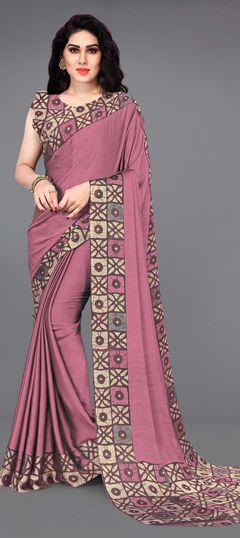 Pink and Majenta color Saree in Faux Chiffon fabric with Printed work