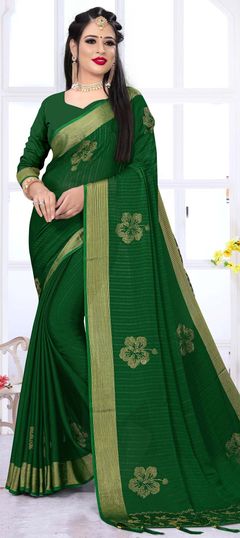 Green color Saree in Art Silk, Silk fabric with Stone work