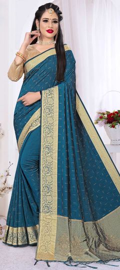 Blue color Saree in Art Silk, Silk fabric with Stone work