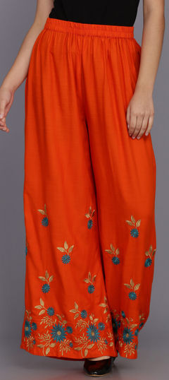 Orange color Palazzo in Rayon fabric with Embroidered, Resham work