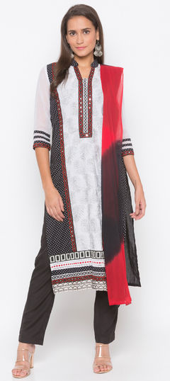 Black and Grey, White and Off White color Salwar Kameez in Cotton fabric with Embroidered, Thread work