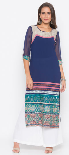 Party Wear Blue color Tunic with Bottom in Crepe Silk fabric with Printed work : 1685947