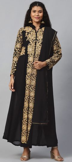 Bollywood Black and Grey color Salwar Kameez in Georgette fabric with Embroidered, Stone, Thread, Zari work : 1686168