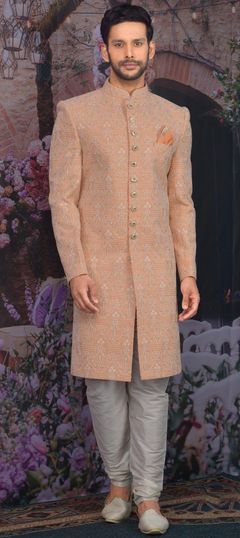 Pink and Majenta color Sherwani in Georgette fabric with Embroidered, Sequence, Thread work : 1686300