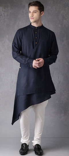 Blue color Kurta Pyjamas in Cotton fabric with Thread work