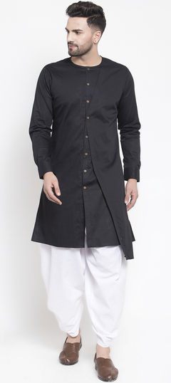 Black and Grey color Dhoti Kurta in Cotton fabric with Thread work