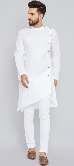 White and Off White color Kurta Pyjamas in Cotton fabric with Thread work