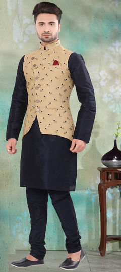 Blue color Kurta Pyjama with Jacket in Art Silk fabric with Floral, Printed work