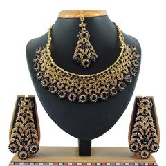 Gold Rodium Polish Black and Grey color Necklace in Metal Alloy studded with CZ Diamond