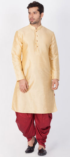 Gold color Dhoti Kurta in Dupion Silk fabric with Thread work