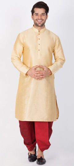 Gold color Dhoti Kurta in Dupion Silk fabric with Thread work