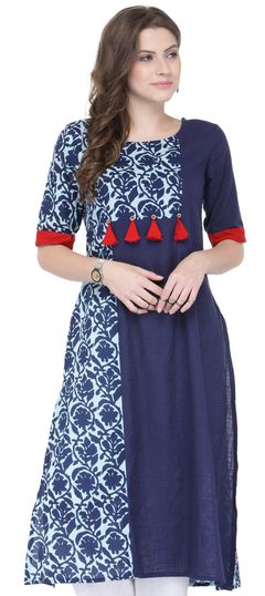 Casual Blue color Kurti in Cotton fabric with Printed work : 1688987