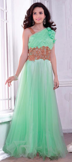 Casual, Party Wear Green color Gown in Net fabric with Patch work : 1688993