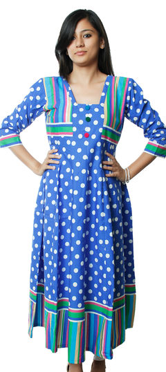 Casual Blue color Kurti in Cotton fabric with Printed work : 1689049