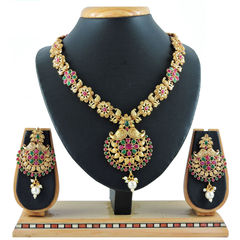 Green, Red and Maroon color Necklace in Copper, Metal Alloy studded with CZ Diamond, Pearl & Gold Rodium Polish : 1689153