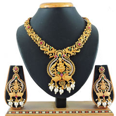 Green, Red and Maroon color Necklace in Copper, Metal Alloy studded with CZ Diamond, Pearl & Gold Rodium Polish : 1689158