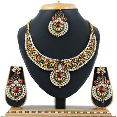 Green, Red and Maroon color Necklace in Copper, Metal Alloy studded with CZ Diamond & Gold Rodium Polish : 1689745