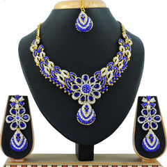 Blue color Necklace in Copper, Metal Alloy studded with CZ Diamond & Gold Rodium Polish : 1689975