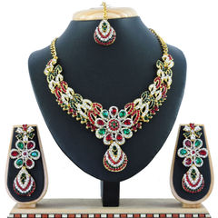 Green, Red and Maroon color Necklace in Copper, Metal Alloy studded with CZ Diamond & Gold Rodium Polish : 1689980