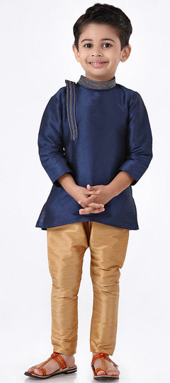 Blue color Boys Kurta Pyjama in Dupion Silk fabric with Thread work : 1690180