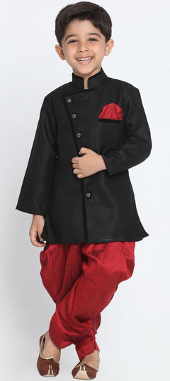 Black and Grey color Boys Dhoti Kurta in Dupion Silk fabric with Thread work : 1690182