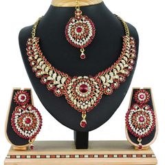 Red and Maroon color Necklace in Copper, Metal Alloy studded with CZ Diamond & Gold Rodium Polish : 1690245