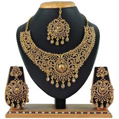 Gold color Necklace in Copper, Metal Alloy studded with CZ Diamond & Gold Rodium Polish : 1690289