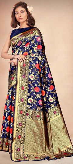 Blue color Saree in Art Silk, Silk fabric with Weaving work