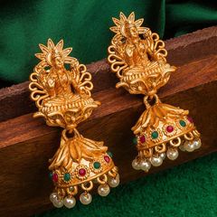 Gold Rodium Polish Multicolor color Earrings in Metal Alloy studded with CZ Diamond, Pearl