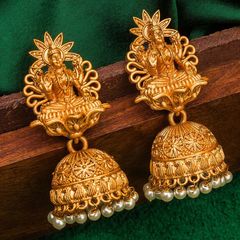 Gold Rodium Polish White and Off White color Earrings in Copper, Metal Alloy studded with CZ Diamond, Pearl