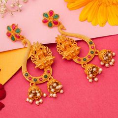 Gold Rodium Polish Multicolor color Earrings in Metal Alloy studded with CZ Diamond, Pearl